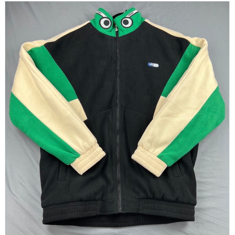 GENANX Fleece Jacket Men XL Colorblock Full Zip Streetwear Black Green Cream NWT